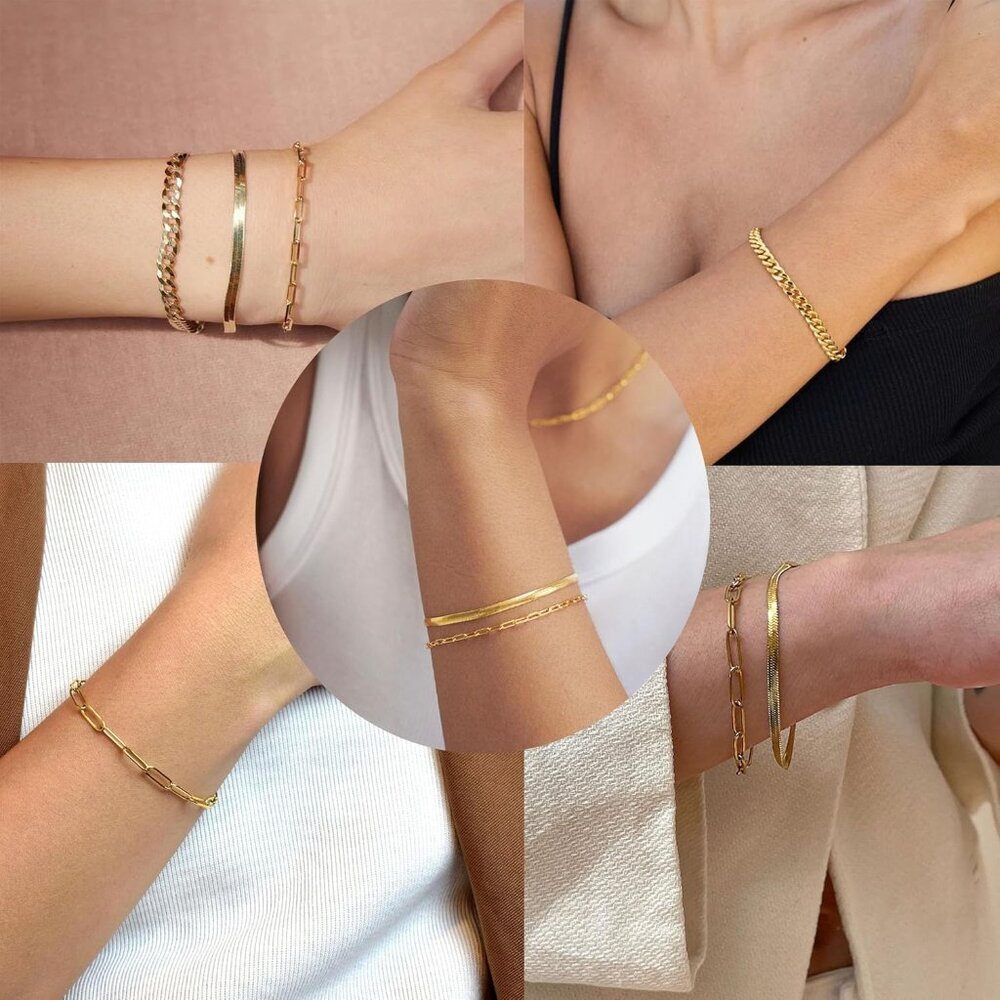 Gold Bracelets for Women,Dainty Bracelets Set for Women Trendy, Gold Bracelets S - Picture 4 of 9